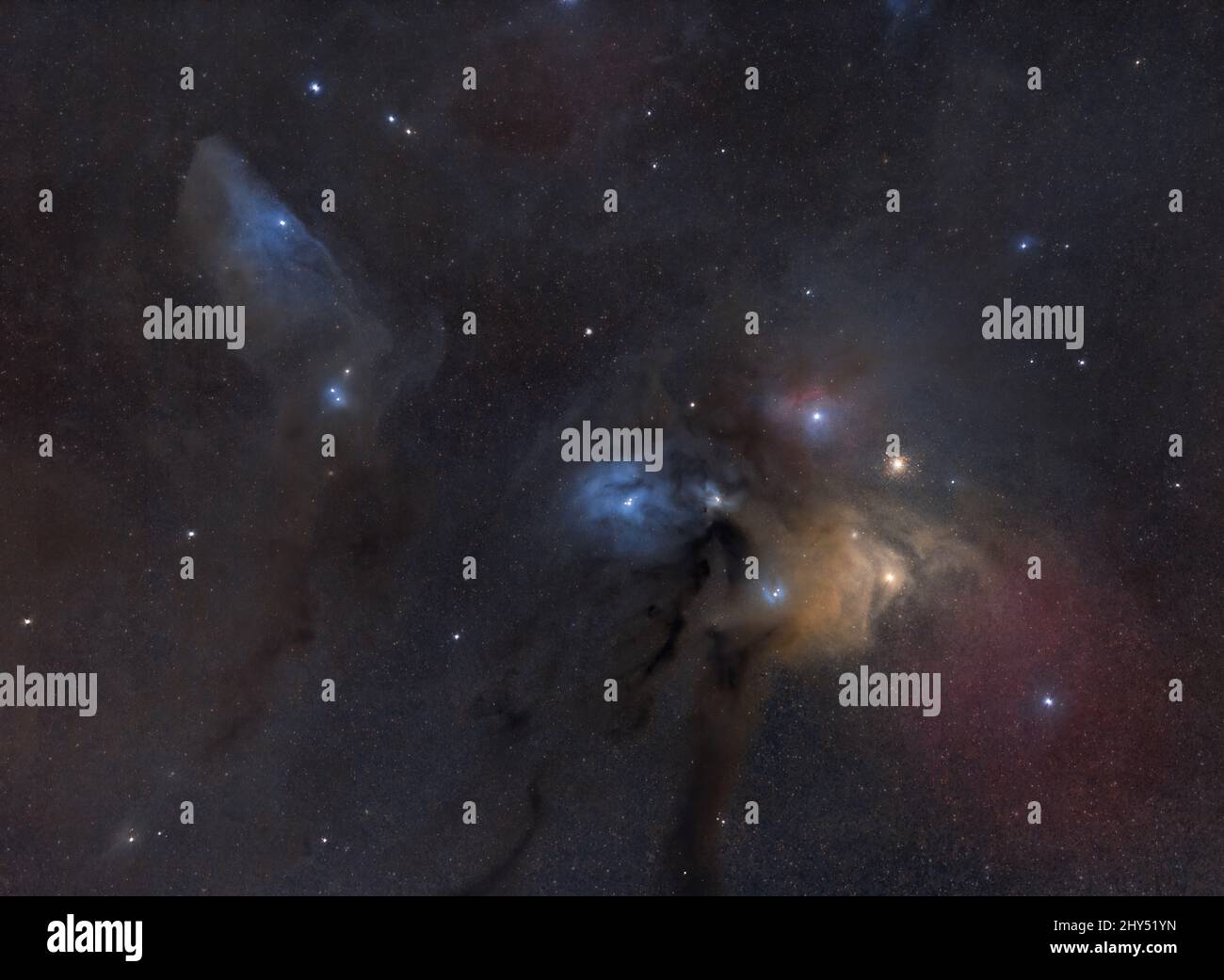 Belle vue de Rho Ophiuchi dans la constellation d'Ophiuchus avec la nébuleuse à tête de cheval bleue Banque D'Images