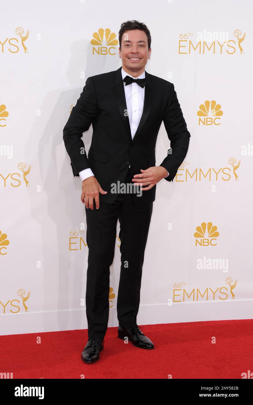 Jimmy Fallon arrivant aux EMMY Awards 2014, Nokia Live, Los Angeles. Banque D'Images