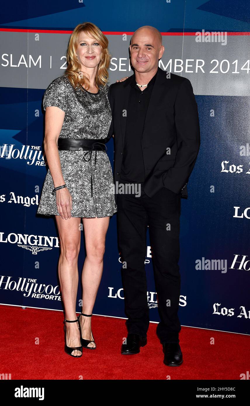 Steffi Graf et Andre Agassi lors du tournoi Longines Los Angeles Masters Charity Pro-Am organisé au Los Angeles Convention Center. Banque D'Images