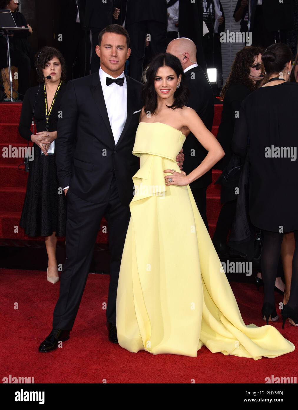 Channing Tatum et Jenna Dewan Tatum arrivent pour les Golden Globe Awards 72nd qui se tiennent à l'hôtel Beverly Hilton. Banque D'Images