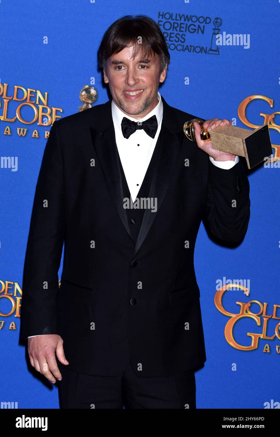 Richard Linklater dans la salle de presse pour les Golden Globe Awards 72nd qui se tiennent à l'hôtel Beverly Hilton. Banque D'Images