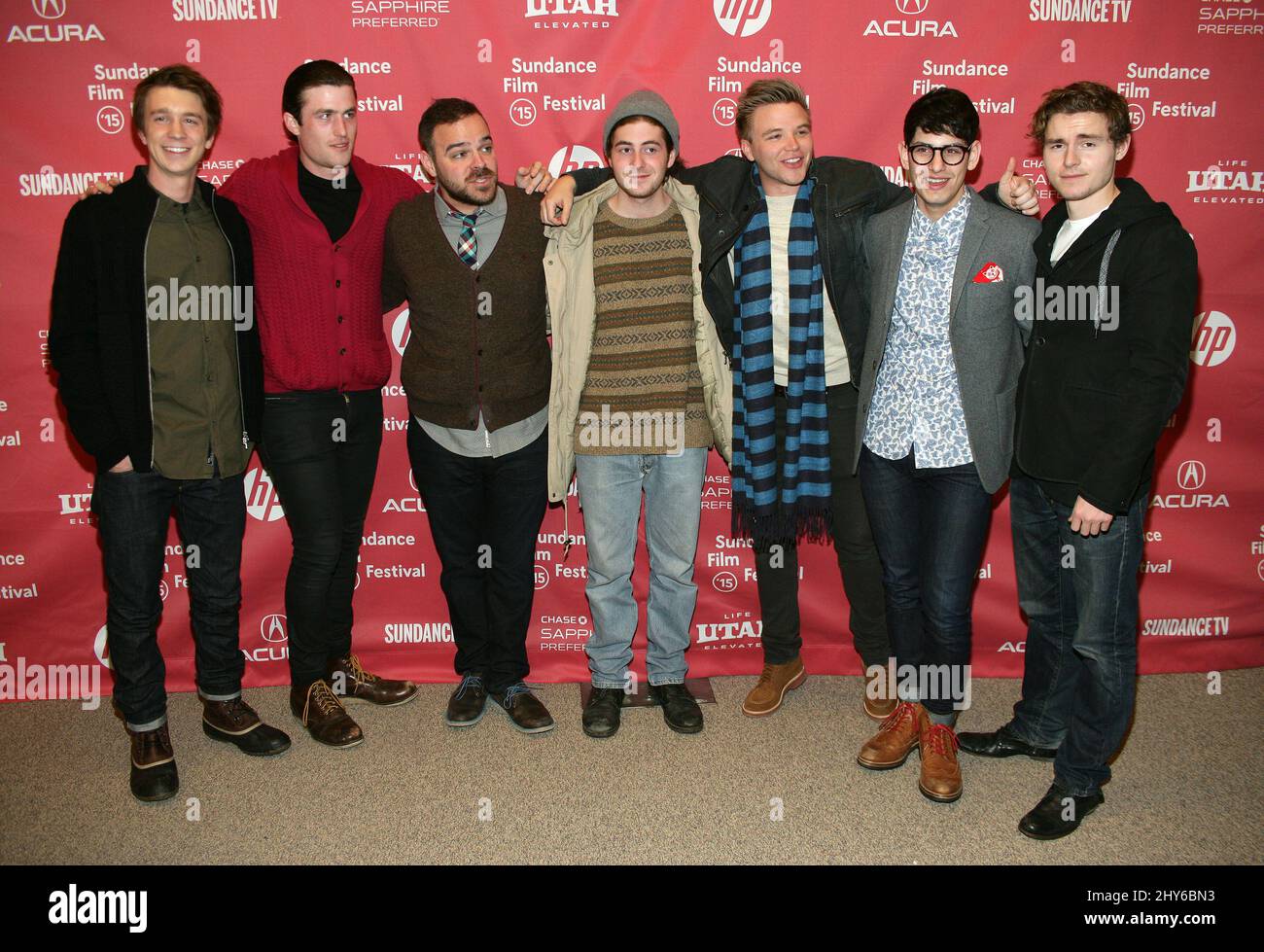 Thomas Mann, James Frecheville, Kyle Patrick Alvarez, Jesse Carere, Brett Davern, Matt Bennett et Callan McAuliffe assistant à la première du Sundance film Festival 2015 de L'EXPÉRIENCE DE LA PRISON DE STANFORD qui s'est tenue au théâtre Eccles Banque D'Images