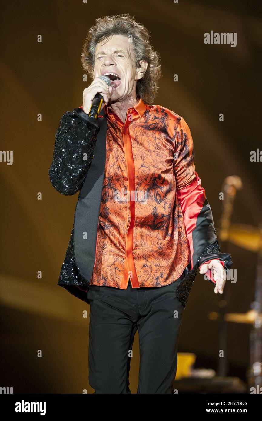Mick Jagger se produit lors de la tournée des Rolling Stones 2015 Zip Code au stade carter Finley. Banque D'Images