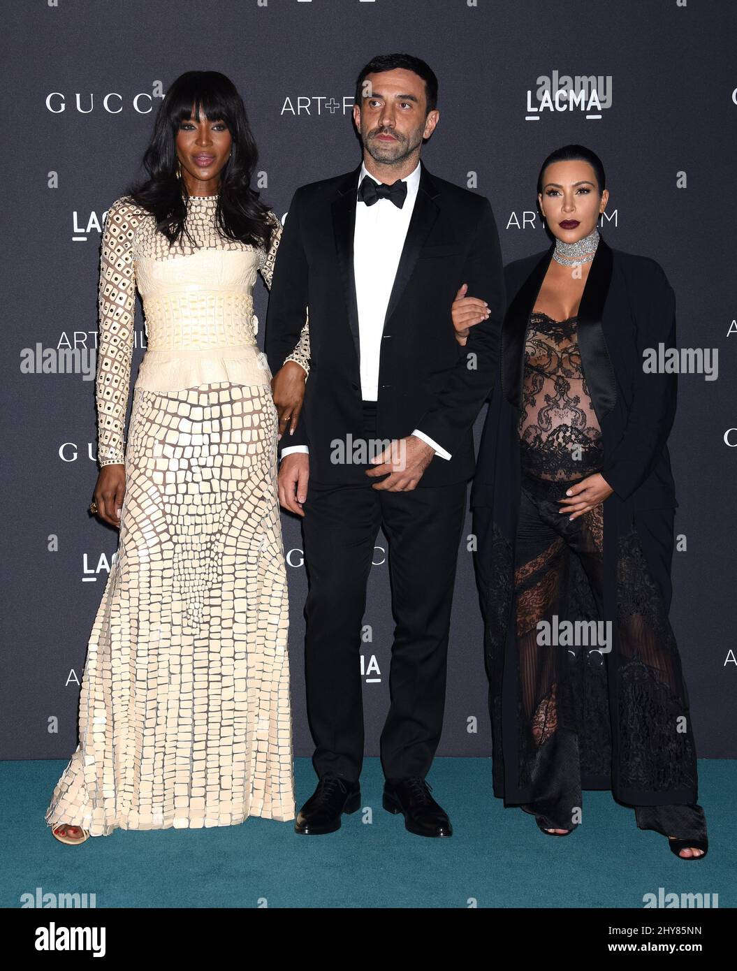 Naomi Campbell, Riccardo Tisci et Kim Kardashian assistent au gala Art+film de LACMA 2015 en l'honneur de James Turrell et Alejandro G Inarritu au LACMA le 7 novembre 2015 à Los Angeles, CA, USA. Banque D'Images