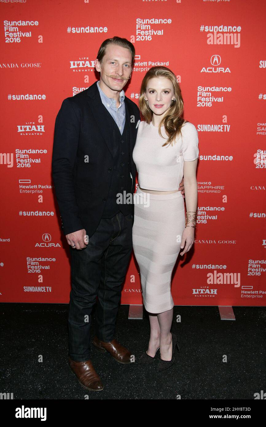 James Landry Hebert, Ashley Bell participant à la première du carnage Park au Sundance film Festival 2016, au Library Theatre de Park City, Utah. Banque D'Images