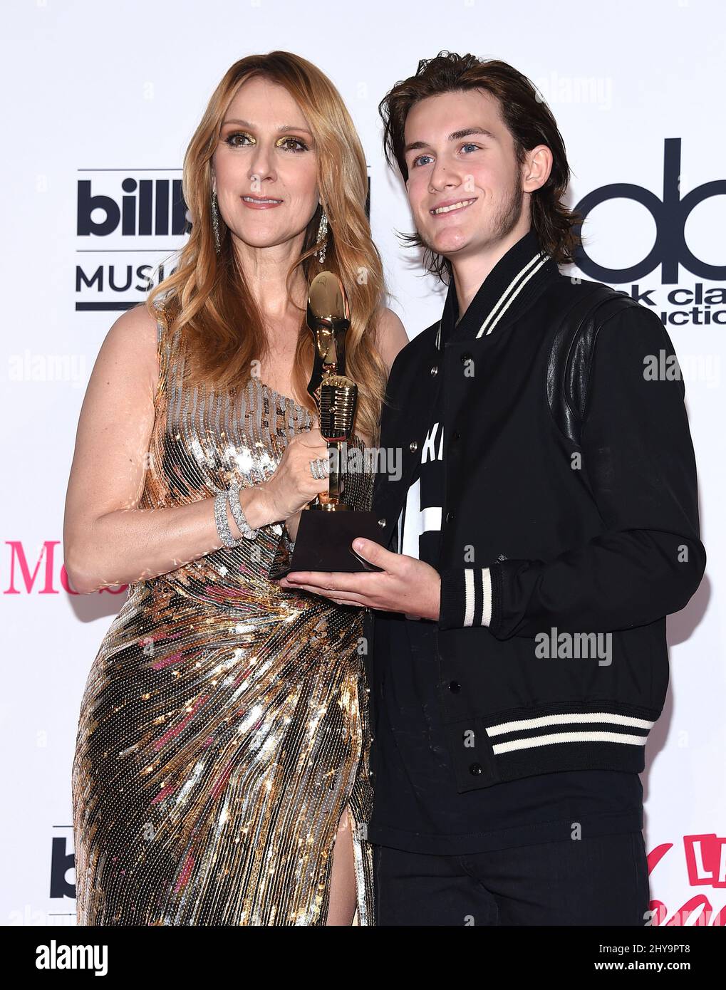 Céline Dion et René-Charles Angelil dans la salle de presse - 2016 Billboard Music Awards. Banque D'Images