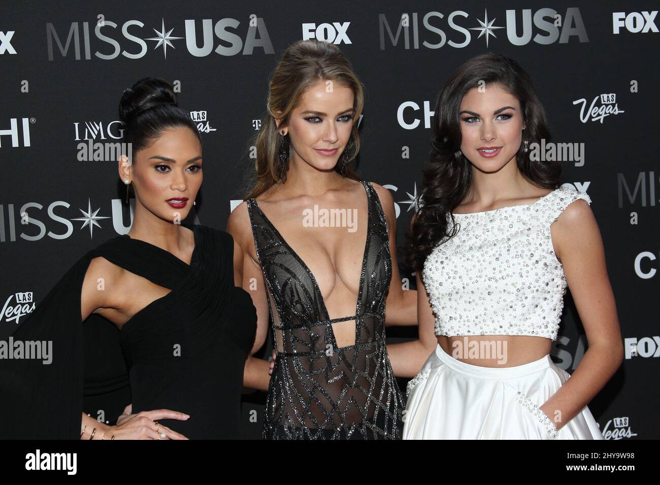 Pia Wurtzbach, Miss Universe 2015, Miss USA 2015, Olivia Jordan, Katherine Haik, Miss Teen USA 2015 assiste à la 2016 MISS USA Red Carpet, T-Mobile Arena Banque D'Images
