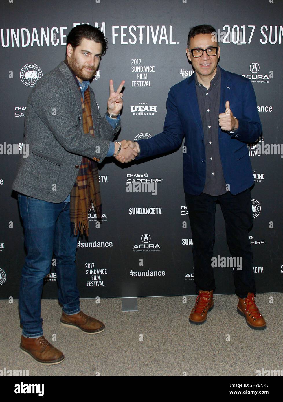 Adam Pally et Fred Armisen assistent à la première de Band Aid au Sundance film Festival 2017 à Park City, Utah. Banque D'Images