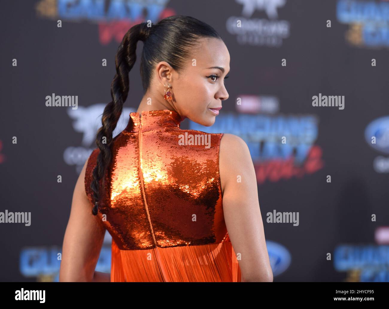 Zoe Saldana assisté à la première mondiale de Guardians of the Galaxy vol. 2 à Los Angeles Banque D'Images