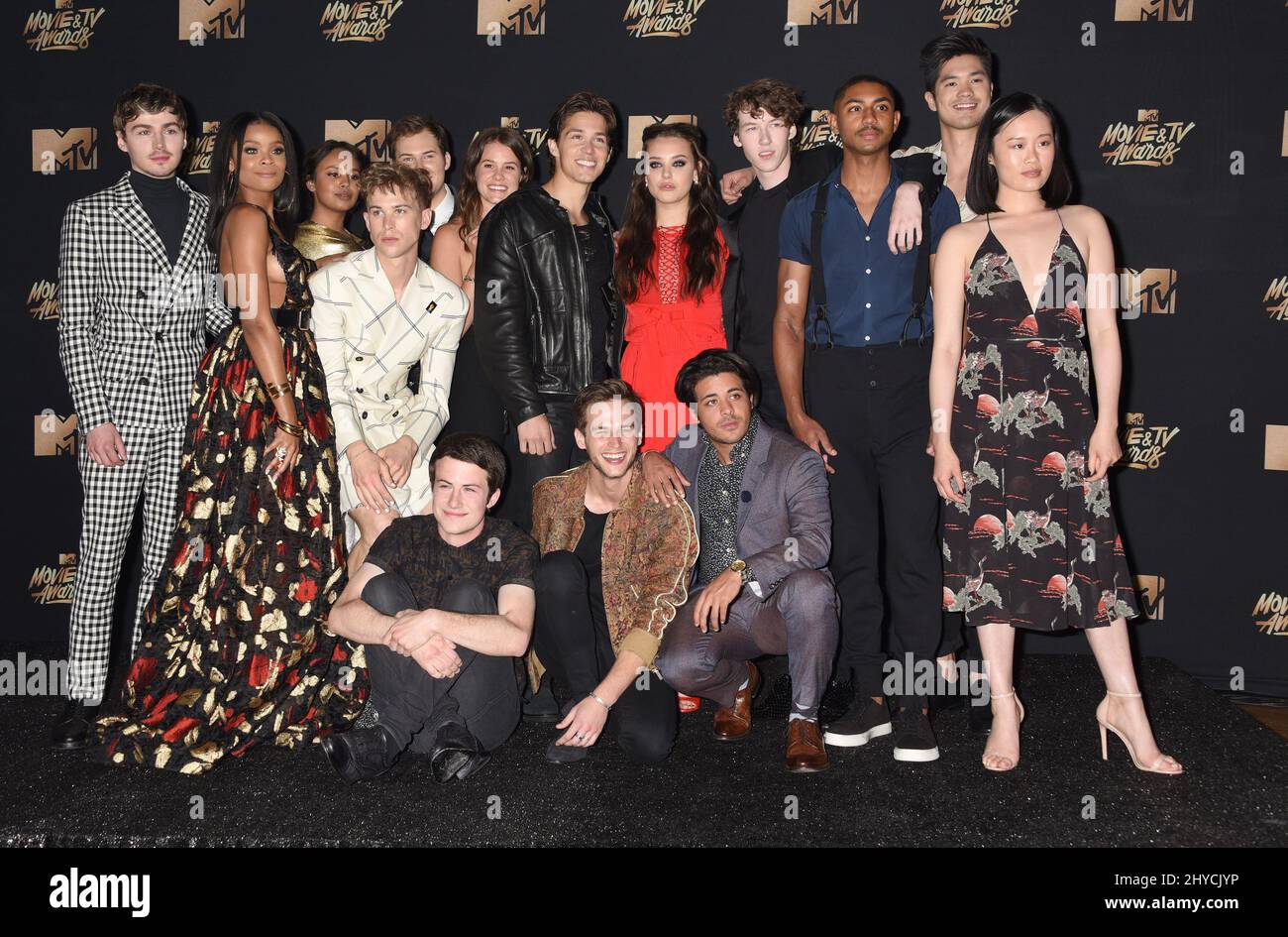 Dylan Minnette et la distribution de 13 raisons Pourquoi dans la salle de presse aux MTV film and TV Awards 2017 qui se tiennent au Shrine Auditorium à Los Angeles, Etats-Unis Banque D'Images