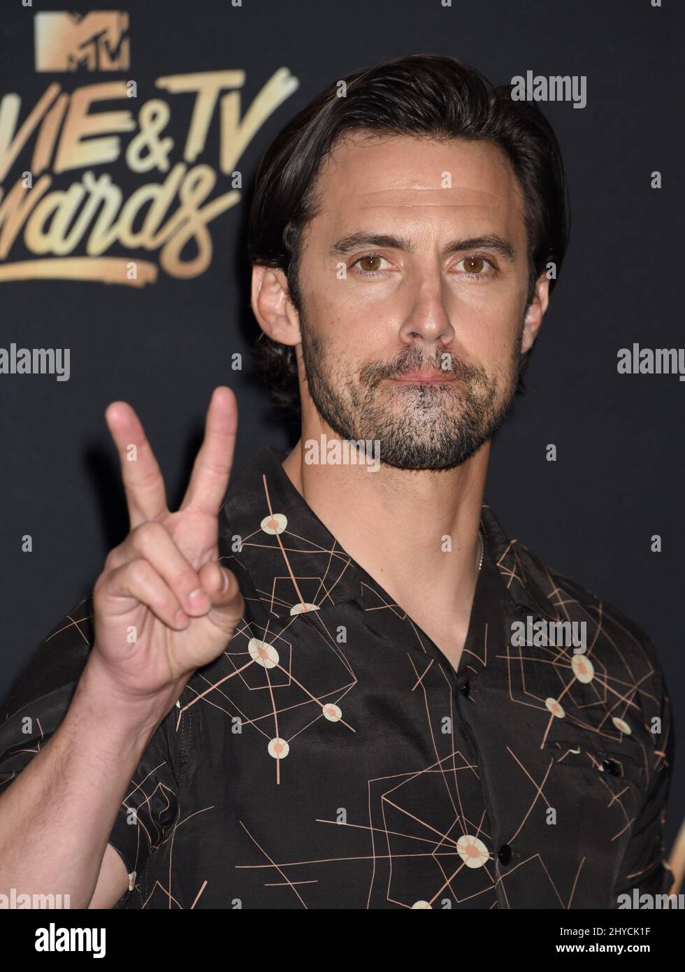 Milo Ventimiglia dans la salle de presse des MTV film and TV Awards 2017 qui se tiennent au Shrine Auditorium de Los Angeles, Etats-Unis Banque D'Images