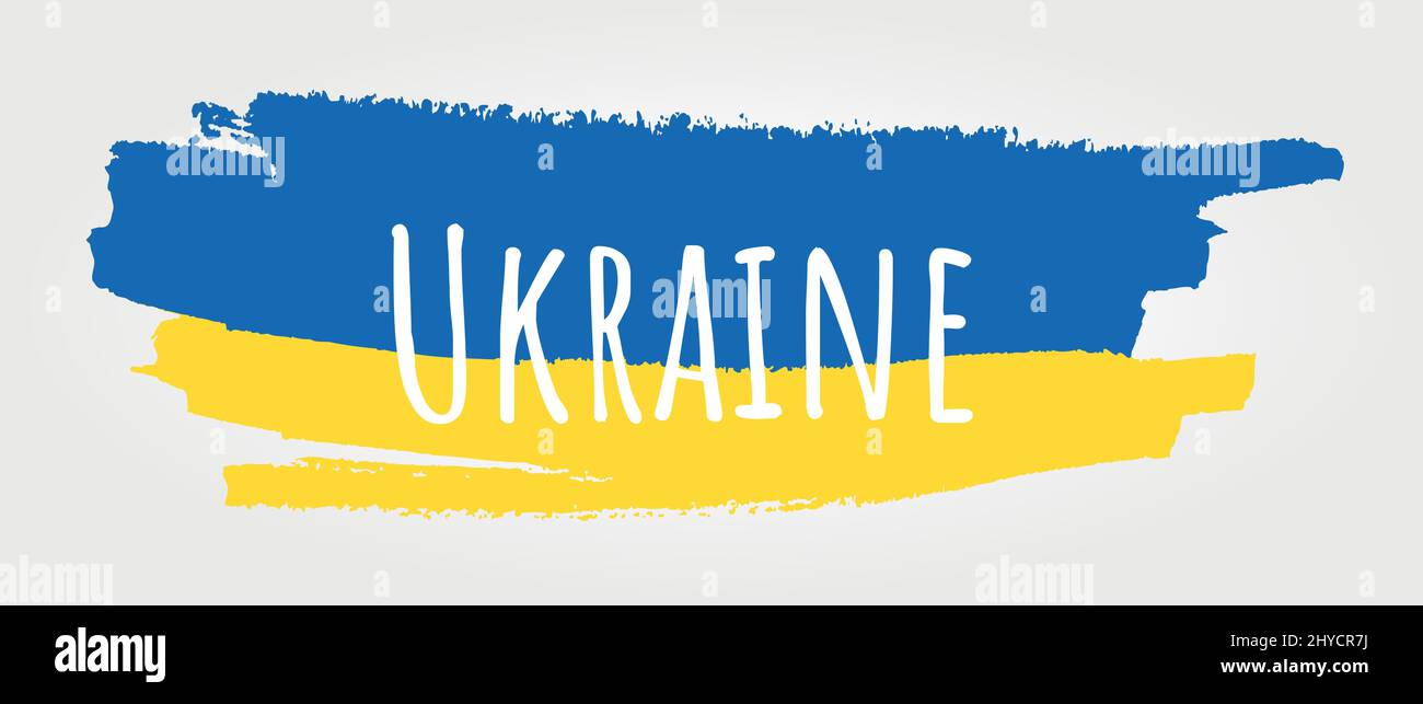 Ukraine coups de pinceau peint drapeau national avec inscription Ukraine. Illustration du vecteur d'indicateur bleu et jaune Illustration de Vecteur