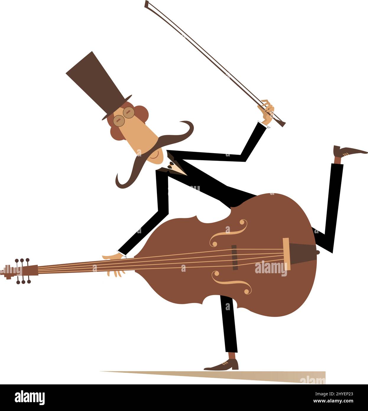 Illustration isolée d'un violoncelliste à longue moustache. Homme moustachu souriant dans le chapeau supérieur avec violoncelle et violoncelle isolée sur fond blanc Illustration de Vecteur
