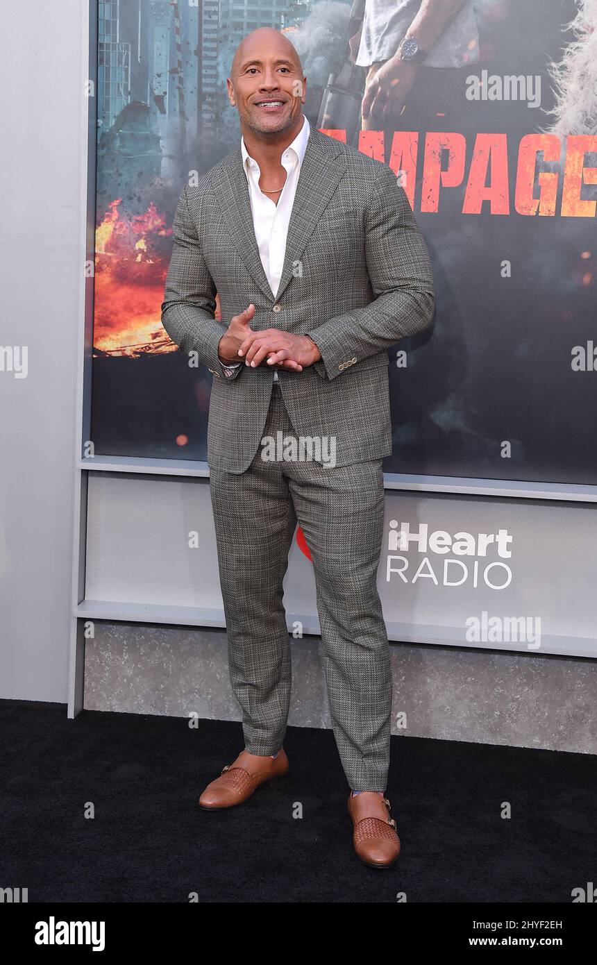 Dwayne Johnson participant à la première mondiale de 'Rampage' qui s'est tenue au Microsoft Theatre L.A Banque D'Images