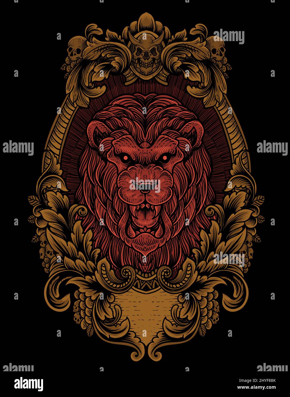 illustration lion vintage avec style gravure Illustration de Vecteur