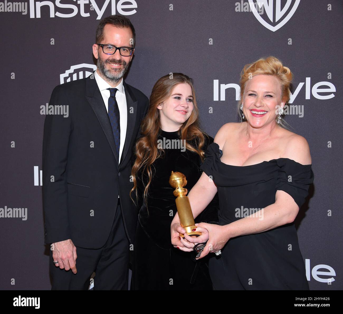 Eric White, Harlow Jane et Patricia Arquette à l'année 20th InStyle et Warner Bros. Golden Globe après la fête qui s'est tenue à l'hôtel Beverly Hilton le 6 janvier 2019 à Beverly Hills, CA. Banque D'Images