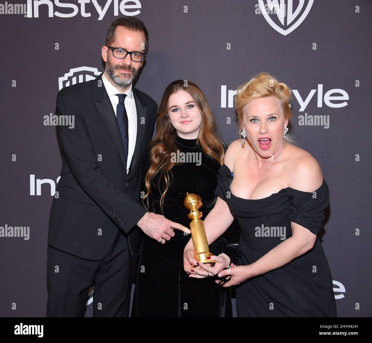 Eric White, Harlow Jane et Patricia Arquette à l'année 20th InStyle et Warner Bros. Golden Globe après la fête qui s'est tenue à l'hôtel Beverly Hilton le 6 janvier 2019 à Beverly Hills, CA. Banque D'Images