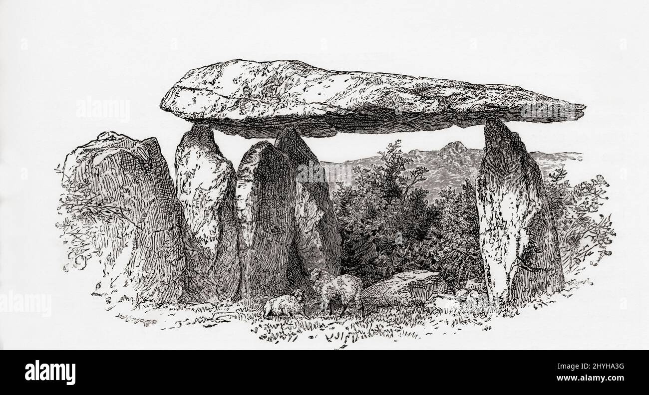 A cromlech, Pentre Ifan, Nevern, Pembrokeshire, pays de Galles. De Welsh Pictures, publié en 1880. Banque D'Images