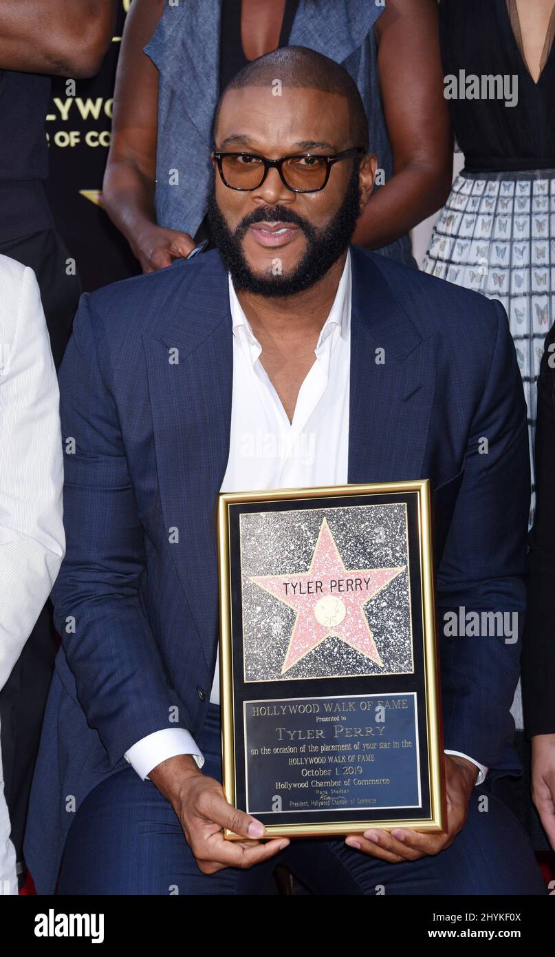 Tyler Perry lors de sa cérémonie du Hollywood Walk of Fame, le 1 octobre 2019 à Hollywood, Los Angeles. Banque D'Images