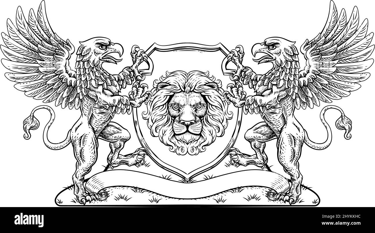 Armoiries Lion Griffin ou Griffon Crest Shield Illustration de Vecteur
