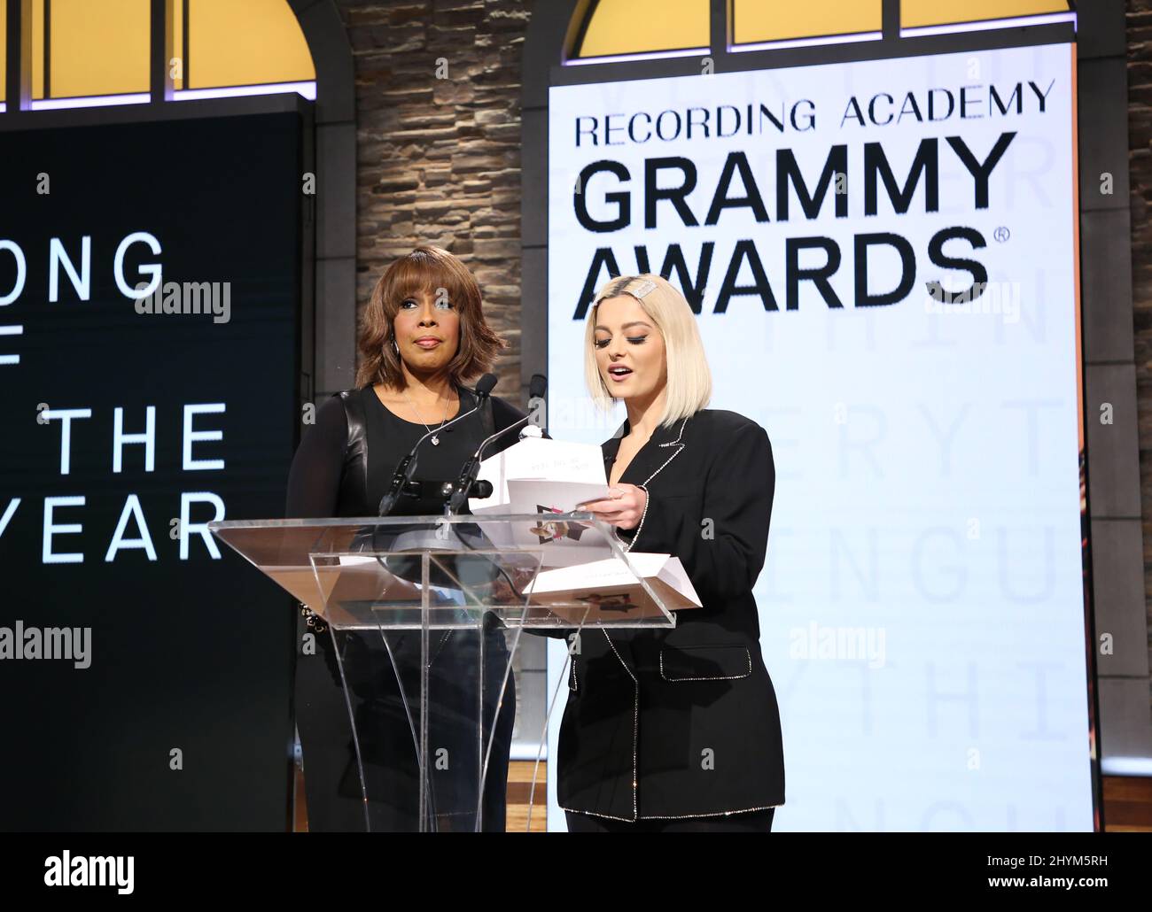 Gayle King et Bebe Rexha participant aux nominations aux Grammy Awards 62nd qui se sont tenues au CBS Broadcast Centre de New York Banque D'Images