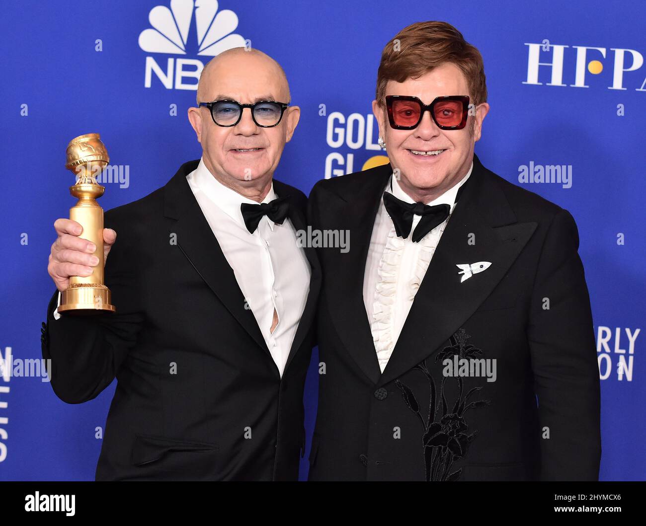 Bernie Taupin et Elton John dans la salle de presse des Golden Globe Awards 2020 à l'hôtel Beverly Hilton Banque D'Images