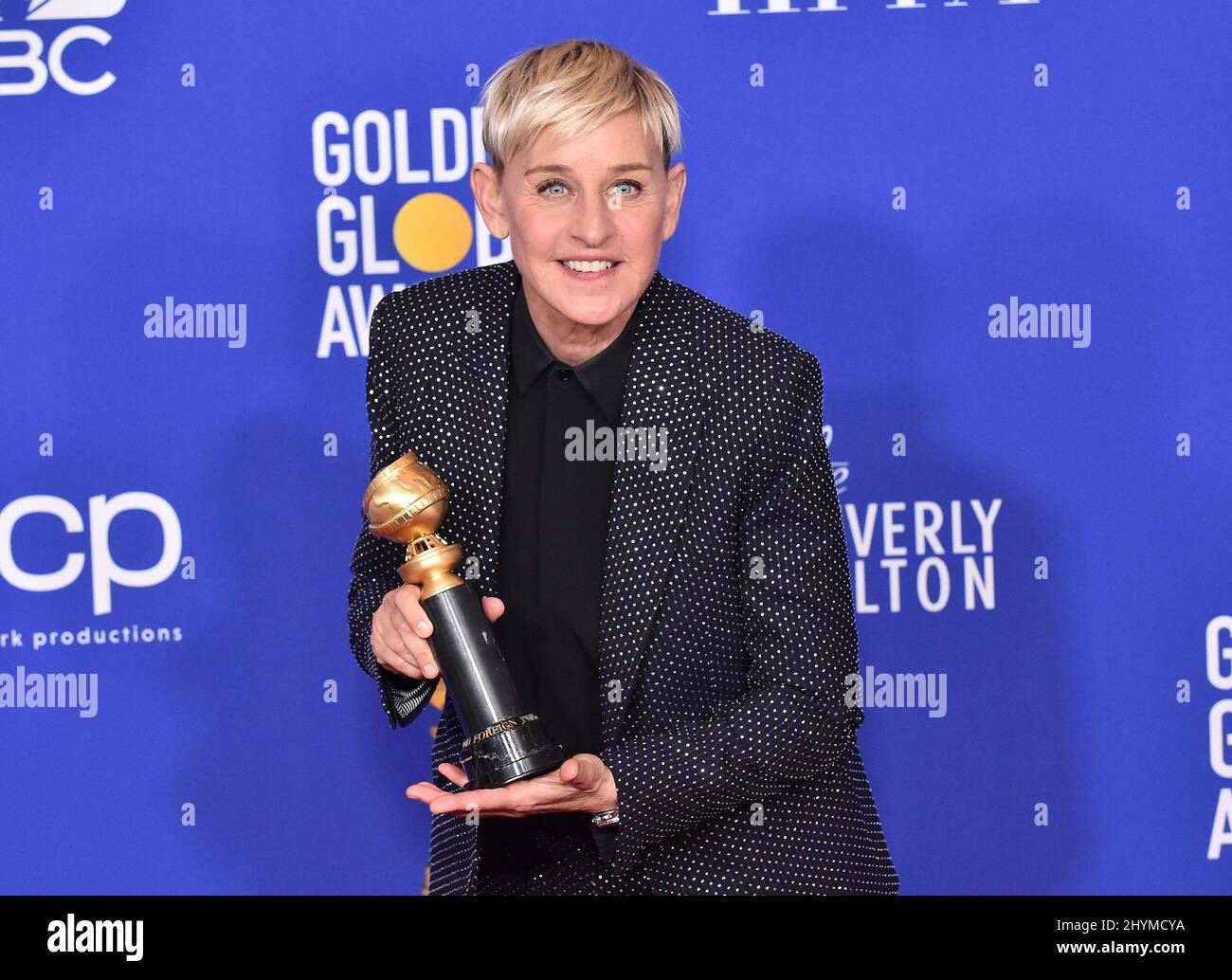 Ellen DeGeneres dans la salle de presse du Golden Globe Awards 2020 à l'hôtel Beverly Hilton Banque D'Images