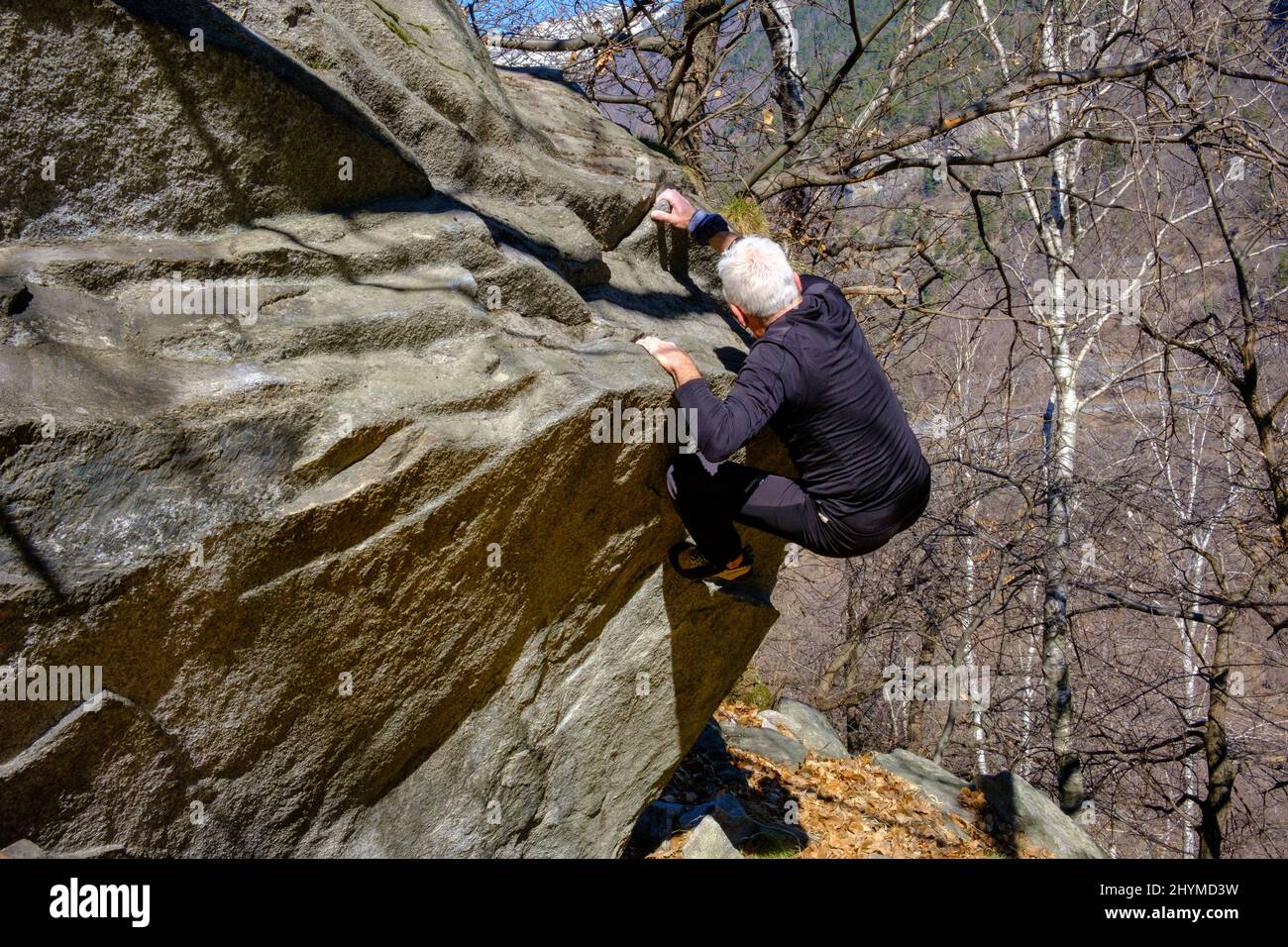 Escalade à Chironico, Canton du Tessin, Suisse Banque D'Images