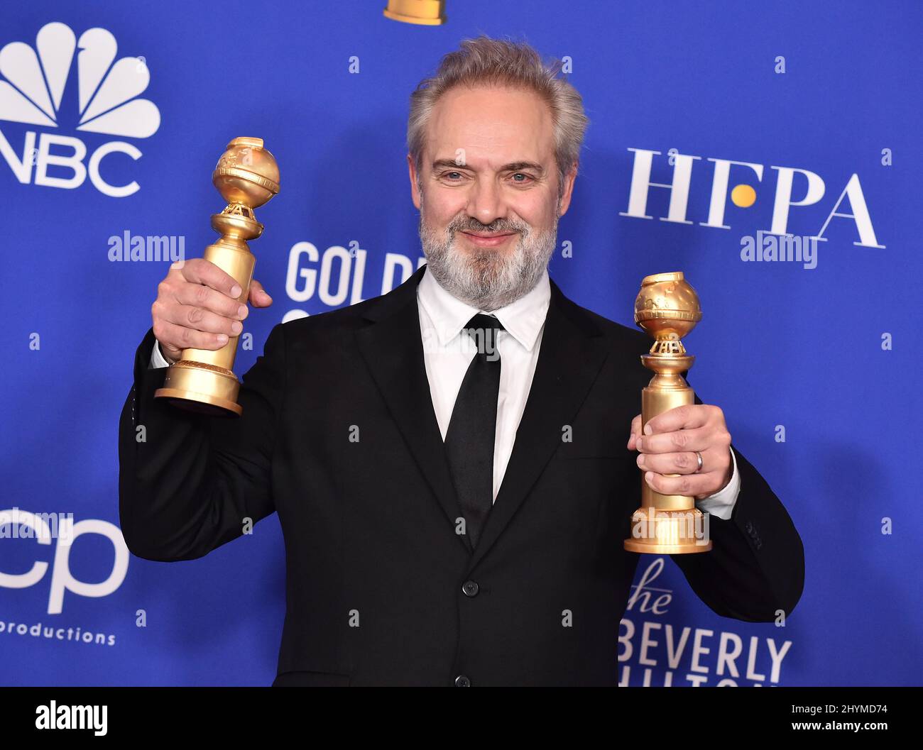 Sam Mendes dans la salle de presse du Golden Globe Awards 2020 au Beverly Hilton Hotel Banque D'Images