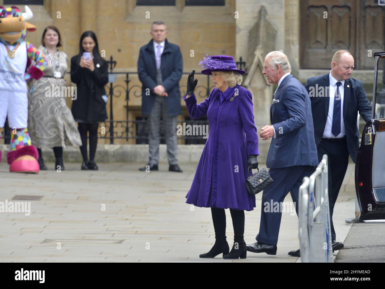 Prince Charles et Camilla / duc et duchesse de Cornwall arrivant pour le Commonwealth Service à Westminster Abbey, Londres, 14th mars 2022. Banque D'Images