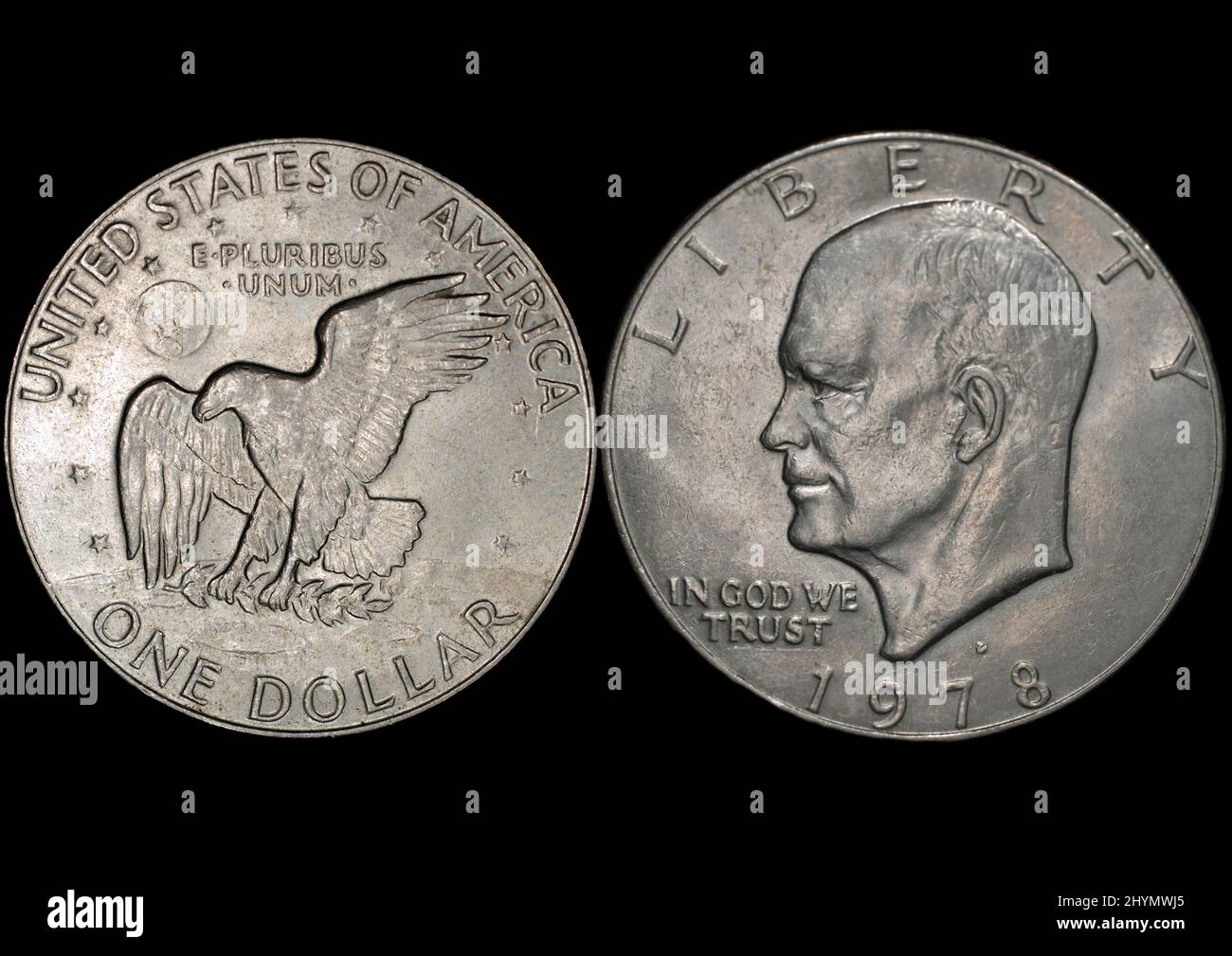 L'inverse d'une pièce de monnaie en dollars américains, avec le lettrage États-Unis d'Amérique, la valeur nominale un dollar et le latin dire E. pluribus Banque D'Images