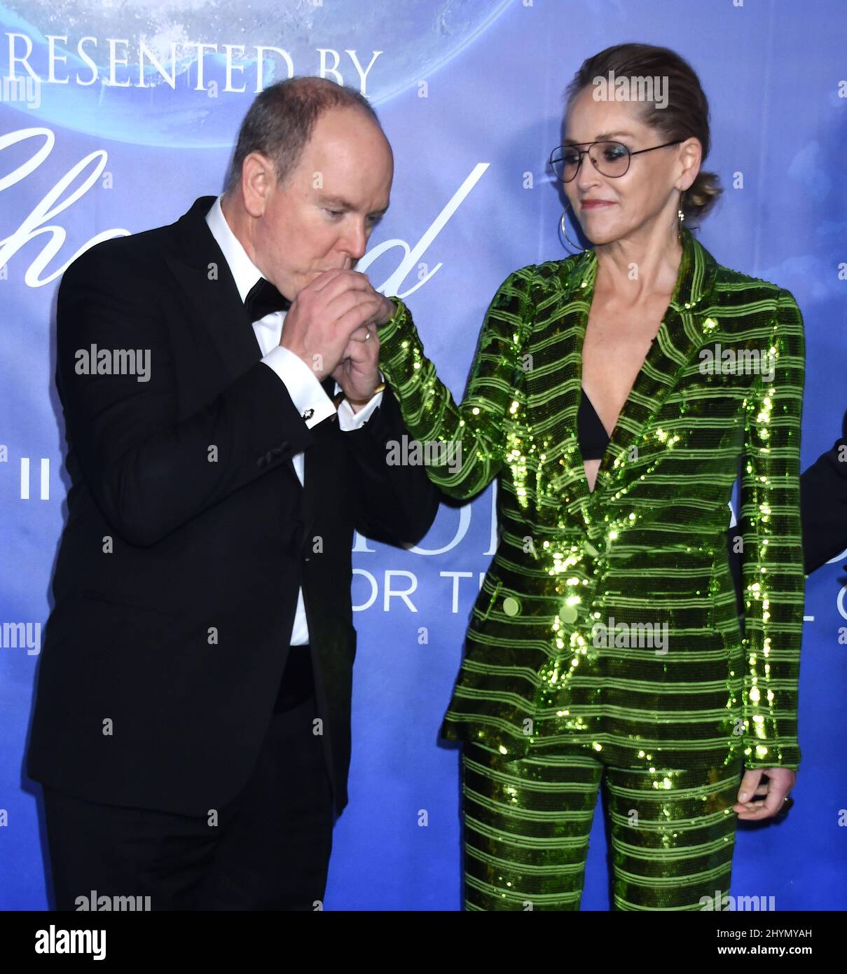 HSH Prince Albert II de Monaco et Sharon Stone à l'Hollywood 2020 pour le Gala Océan mondial Honoré HSH Prince Albert II de Monaco tenu dans un domaine privé le 6 février 2020 à Beverly Hills, Los Angeles. Banque D'Images