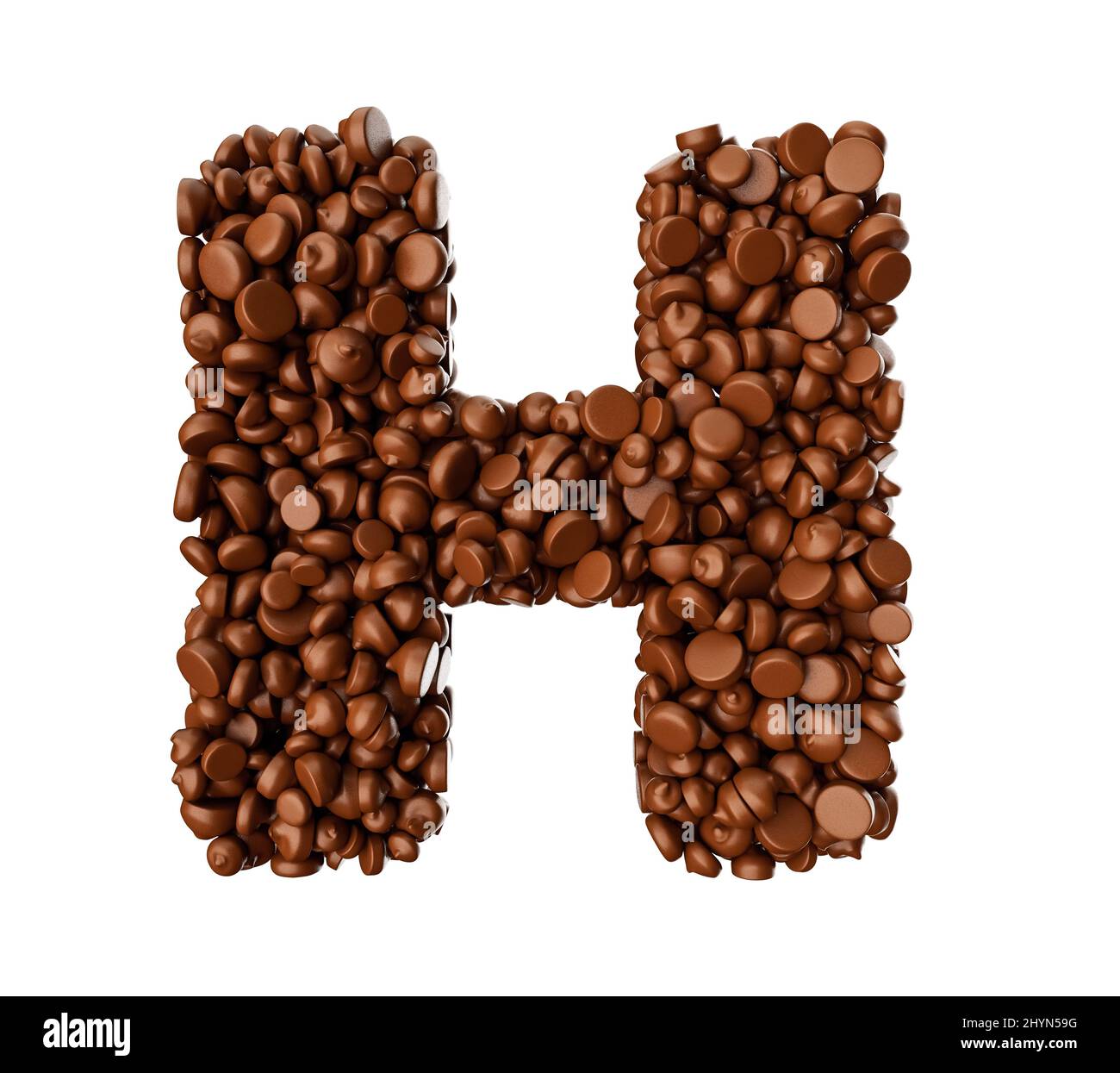 3D illustration de l'Alphabet H fait de copeaux de chocolat Banque D'Images
