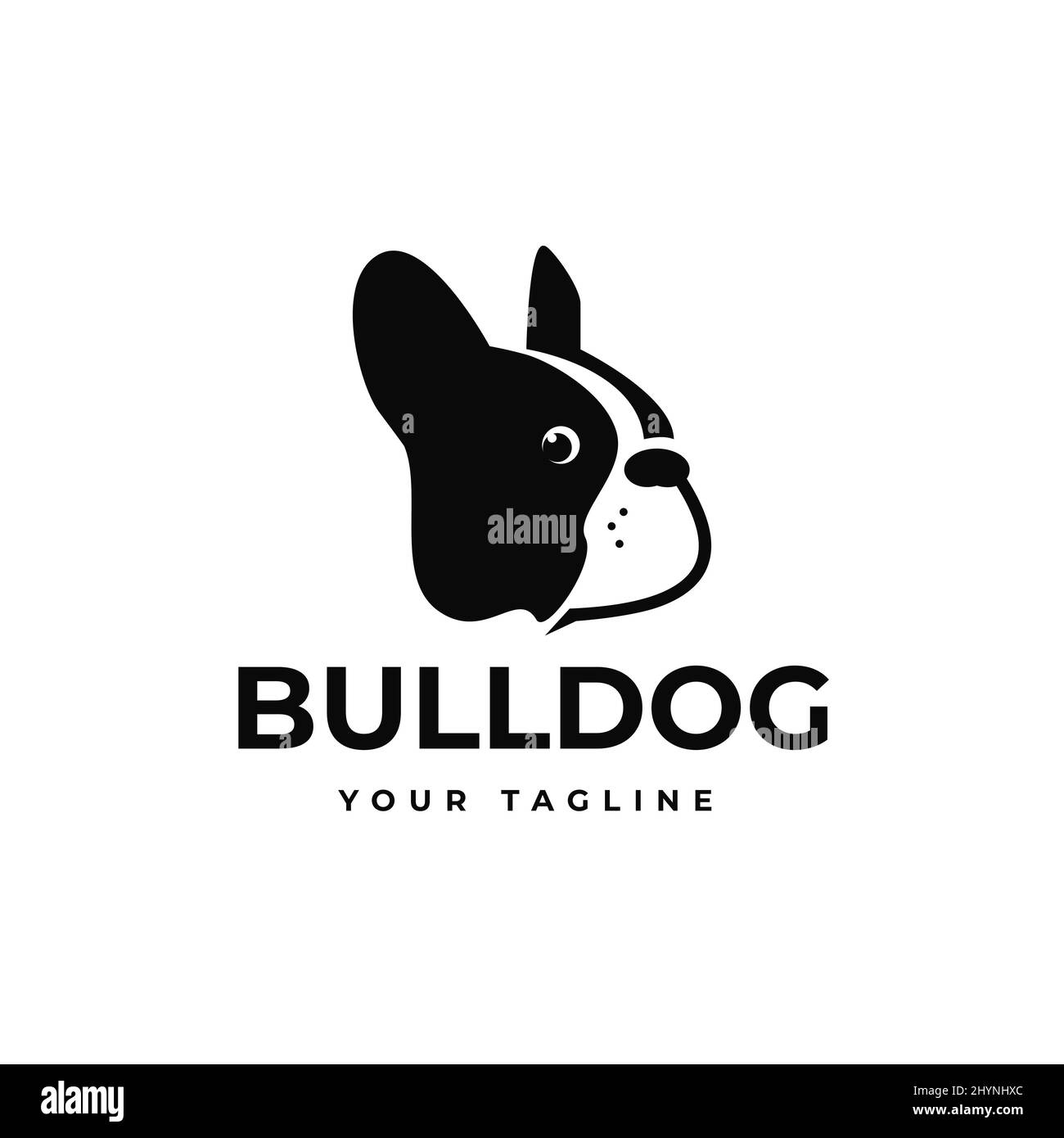 Le logo noir de la tête de chien Bulldog fait face à la vue latérale Illustration de Vecteur