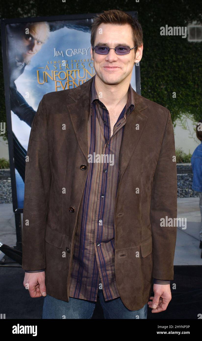 Jim Carrey participe à la première mondiale « Lemony Snicket's A Series of malheureux Events » à Hollywood. Photo : presse britannique Banque D'Images