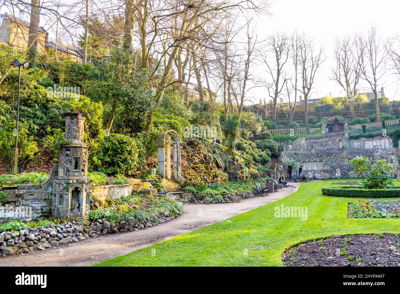 Jardin de plantation victorien restauré en hiver, Norwich, Norfolk, Royaume-Uni Banque D'Images