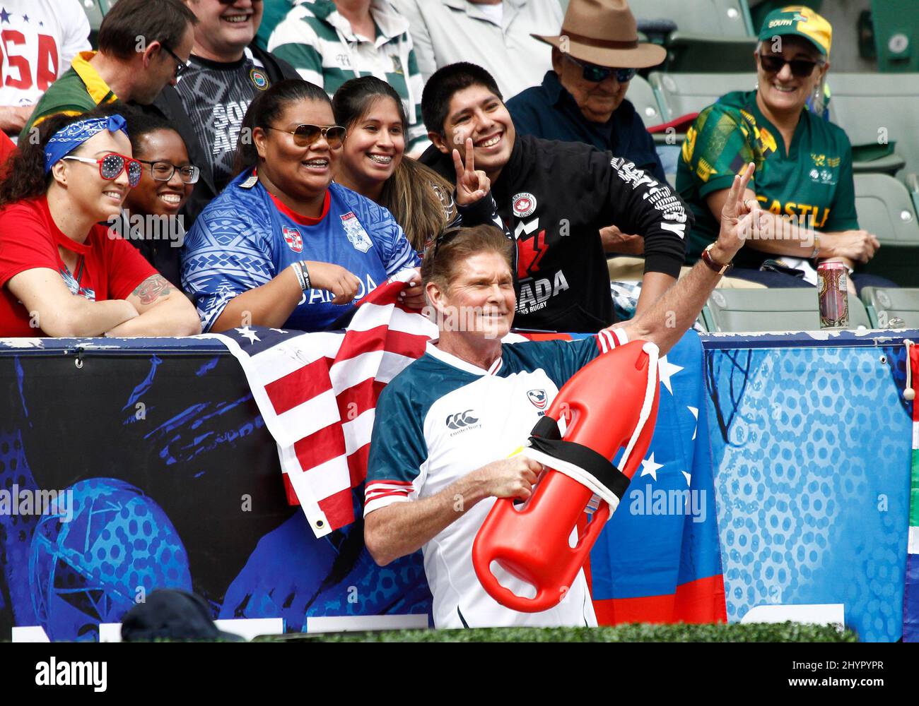 David Hasselhoff participe à la série mondiale HSBC Rugby Sevens 2020 au parc sportif Dignity Health à Carson, en Californie, le 1 mars 2020 Banque D'Images