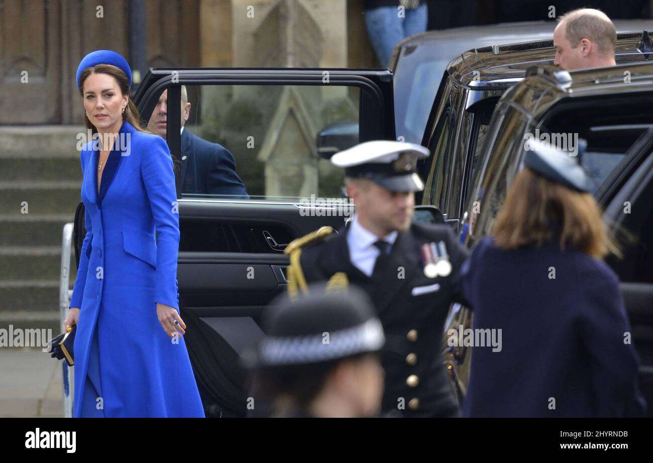 Prince William et Catherine / duc et duchesse de Cambridge arrivant pour le Commonwealth Service à Westminster Abbey, Londres, 14th mars 2022. Banque D'Images