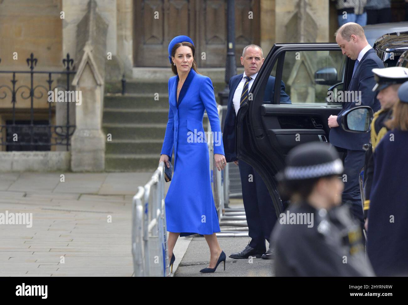 Prince William et Catherine / duc et duchesse de Cambridge arrivant pour le Commonwealth Service à Westminster Abbey, Londres, 14th mars 2022. Banque D'Images