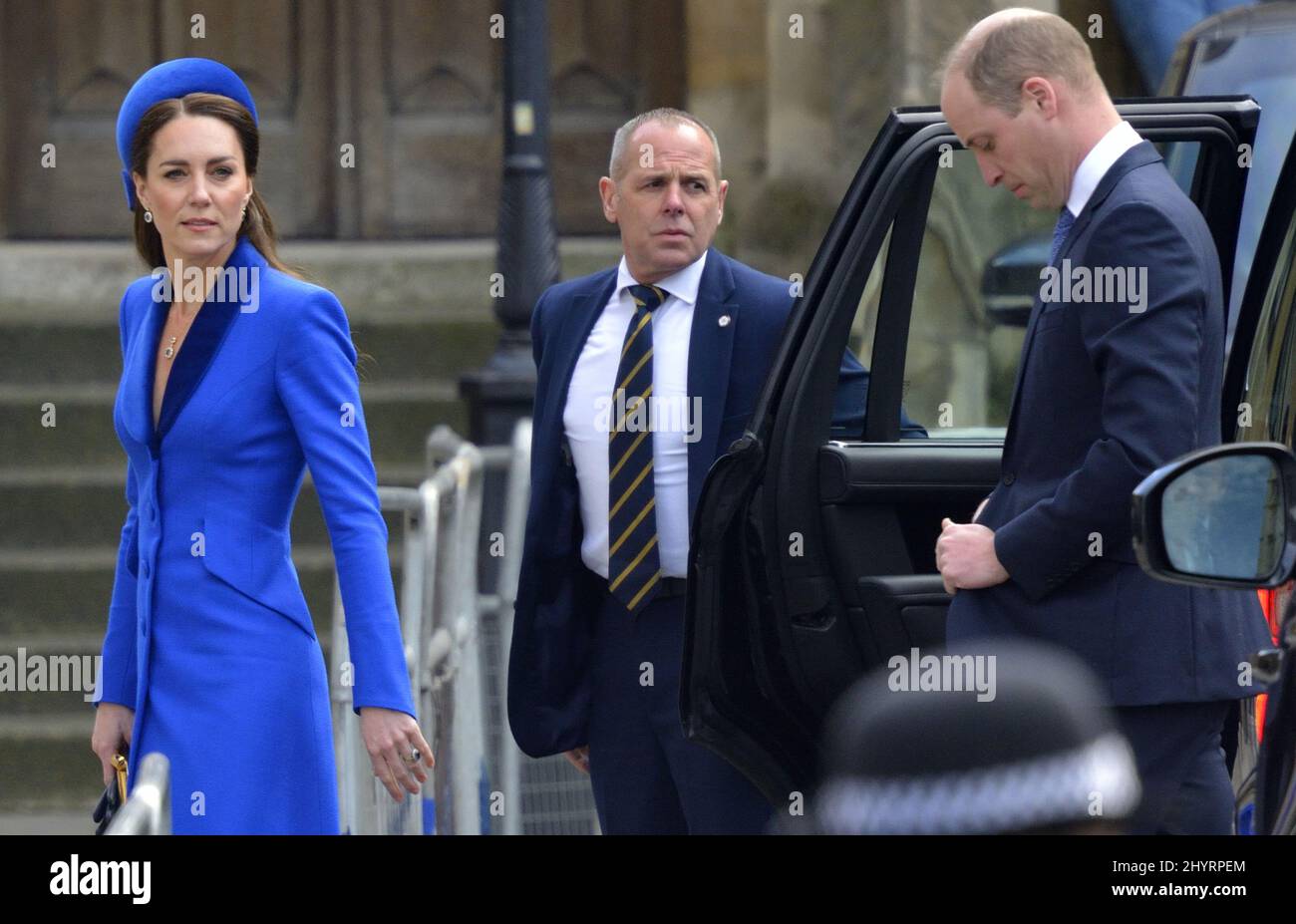 Prince William et Catherine / duc et duchesse de Cambridge arrivant pour le Commonwealth Service à Westminster Abbey, Londres, 14th mars 2022. Banque D'Images