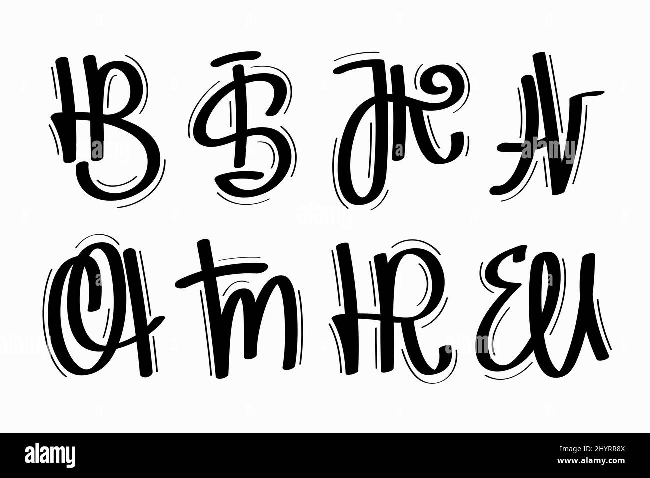 Deux monogrammes de lettres sont mis en place. Illustration vectorielle de HB, IS, JK, AV, OA, TM, HR, eu symboles dessinés à la main isolés sur fond blanc pour votre conception Illustration de Vecteur