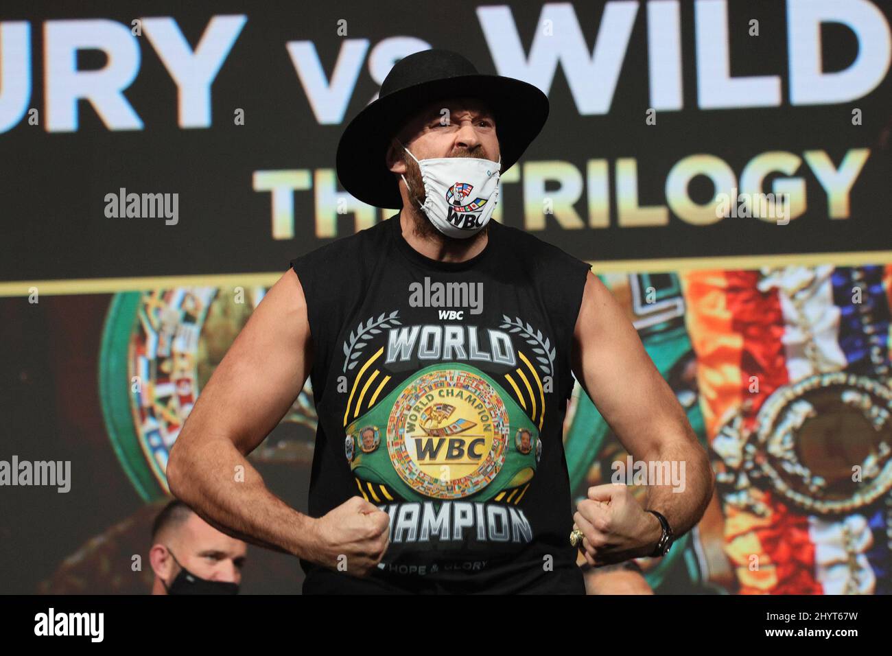 Tyson Fury au combat de Tyson Fury contre Deontay Wilder III World Heavyweight Championship au MGM Grand Garden Arena le 8 octobre 2021 à Las Vegas, Nevada. Banque D'Images