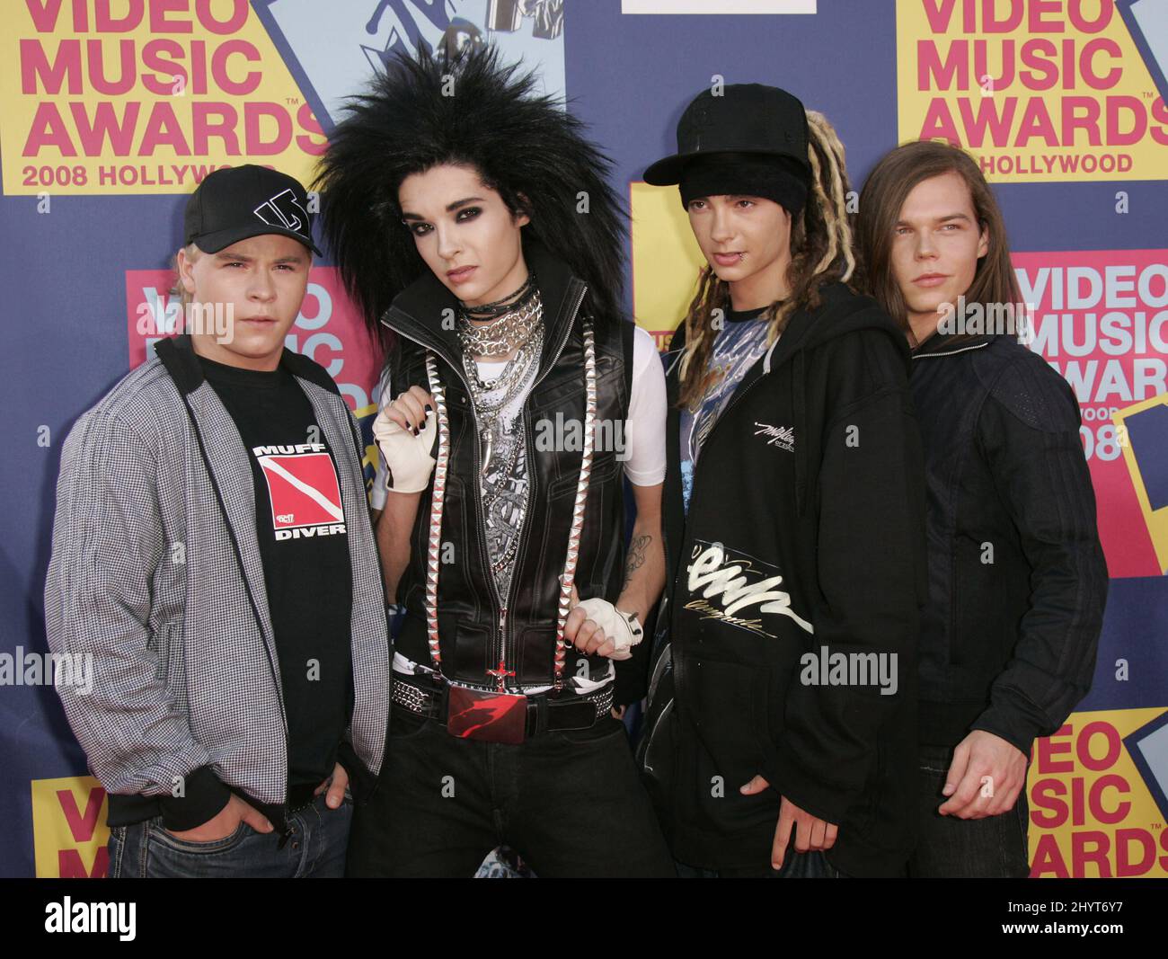 Tokio Hotel arrivant pour les MTV Video Music Awards 2008, qui se tiennent aux Paramount Studios, Los Angeles. Banque D'Images