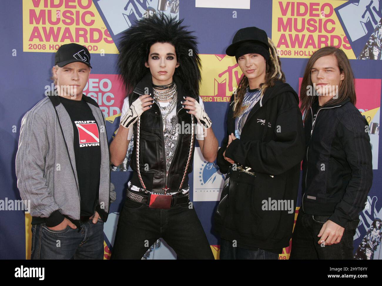 Tokio Hotel arrivant pour les MTV Video Music Awards 2008, qui se tiennent aux Paramount Studios, Los Angeles. Banque D'Images