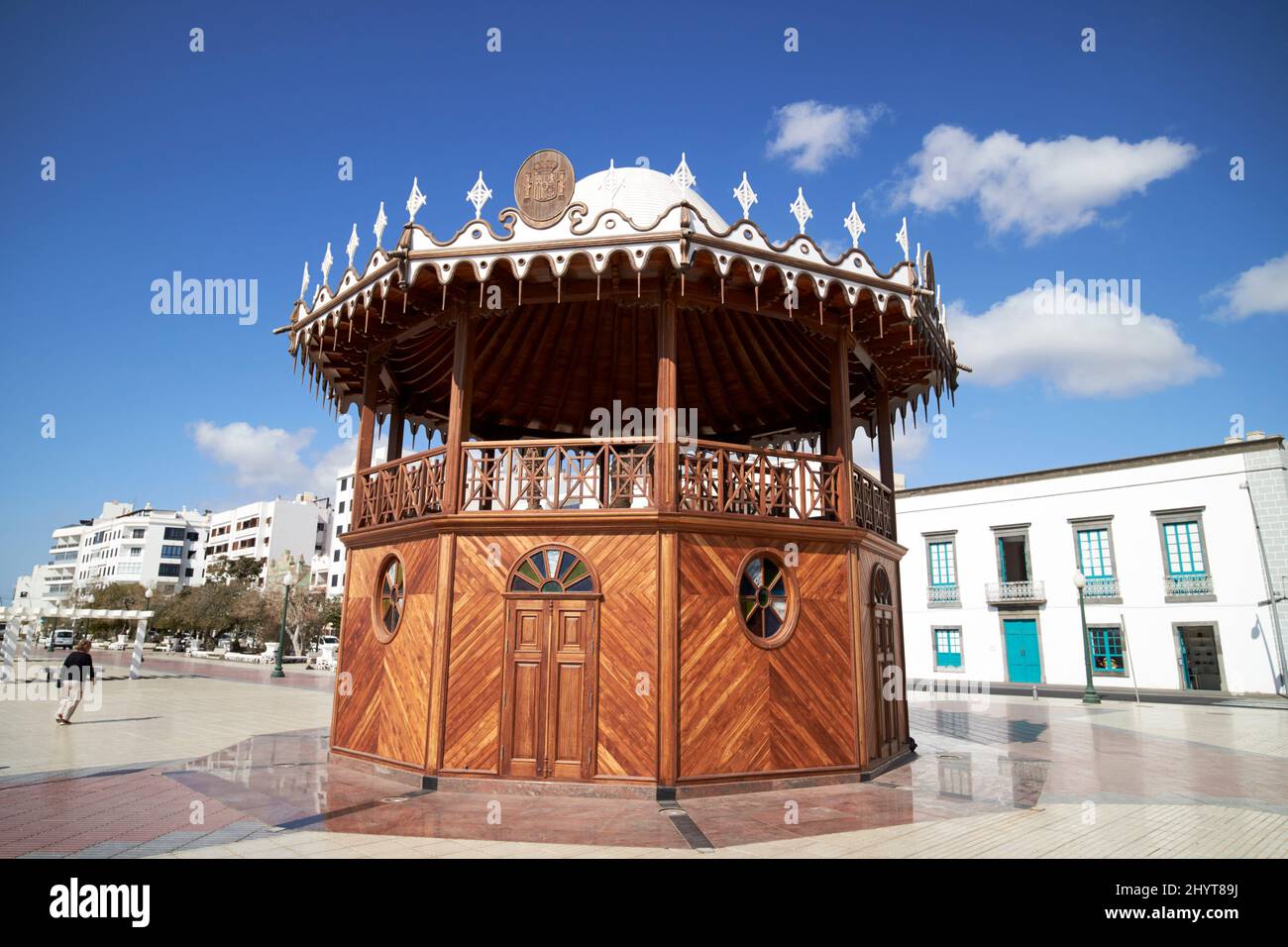 bandstand abritant l'office du tourisme jose ramirez cerda parc en front de mer passerelle arrecife lanzarote îles canaries espagne Banque D'Images