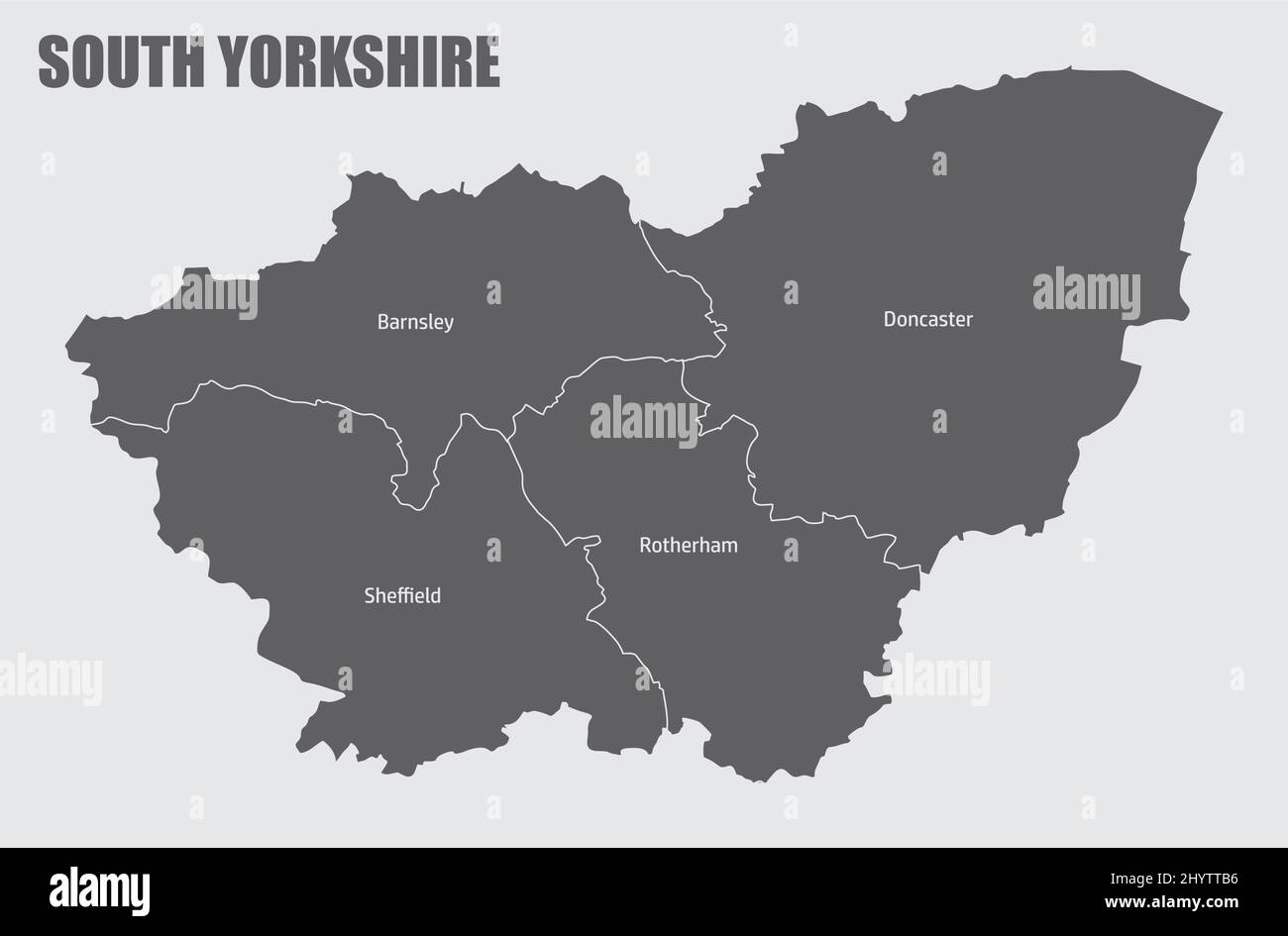 Département du Yorkshire du Sud, carte administrative avec étiquettes, Angleterre Illustration de Vecteur