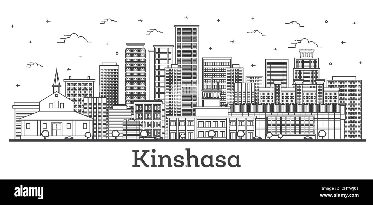 Aperçu de Kinshasa Congo Skyline avec bâtiments modernes et historiques isolés sur blanc. Illustration vectorielle. Kinshasa Afrique Cityscape avec Landmark Illustration de Vecteur