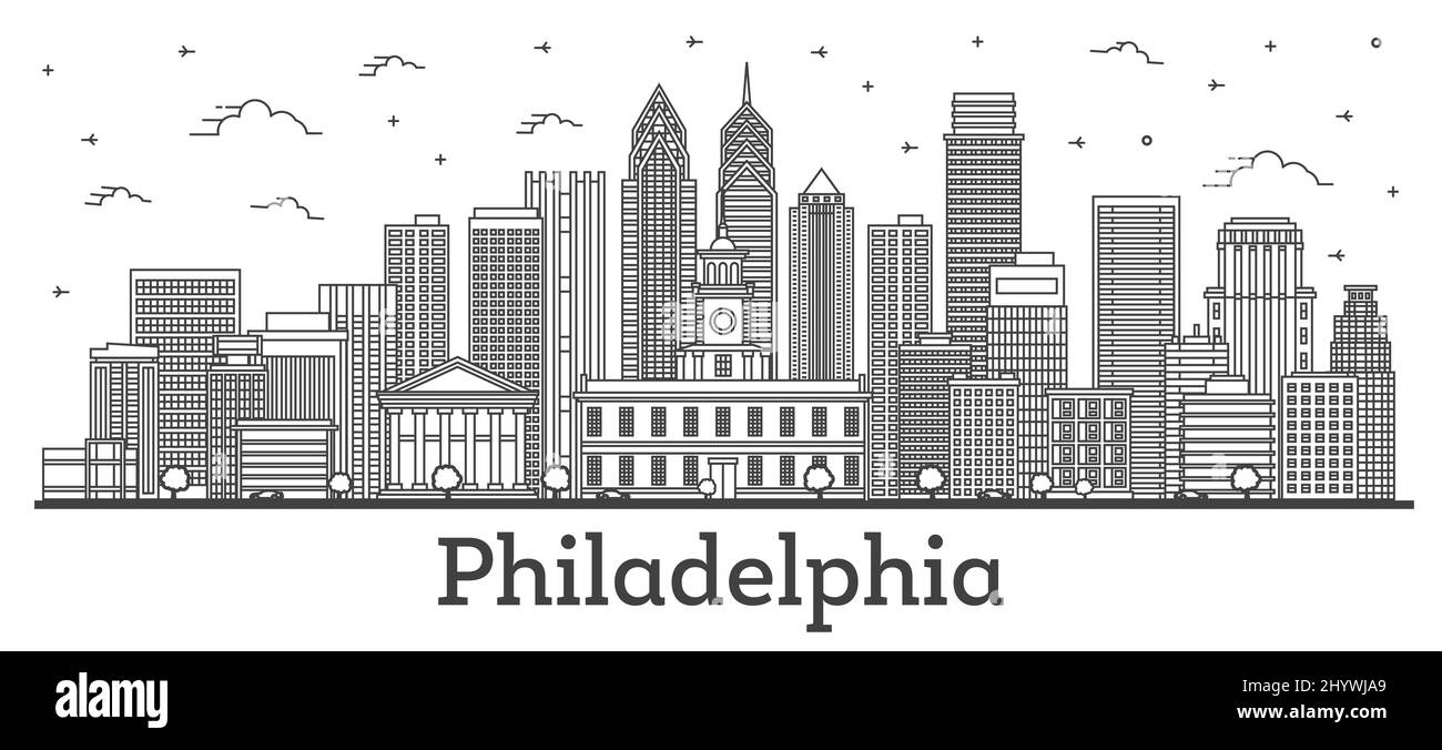 Aperçu de Philadelphie Pennsylvania City Skyline avec des bâtiments modernes et historiques isolés sur White. Illustration vectorielle. Philadelphie USA CityScape. Illustration de Vecteur