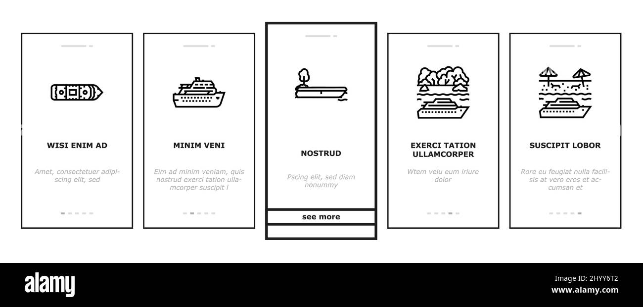 Bateau de croisière plaisir de vacances Onboarding Icons Set Vector Illustration de Vecteur