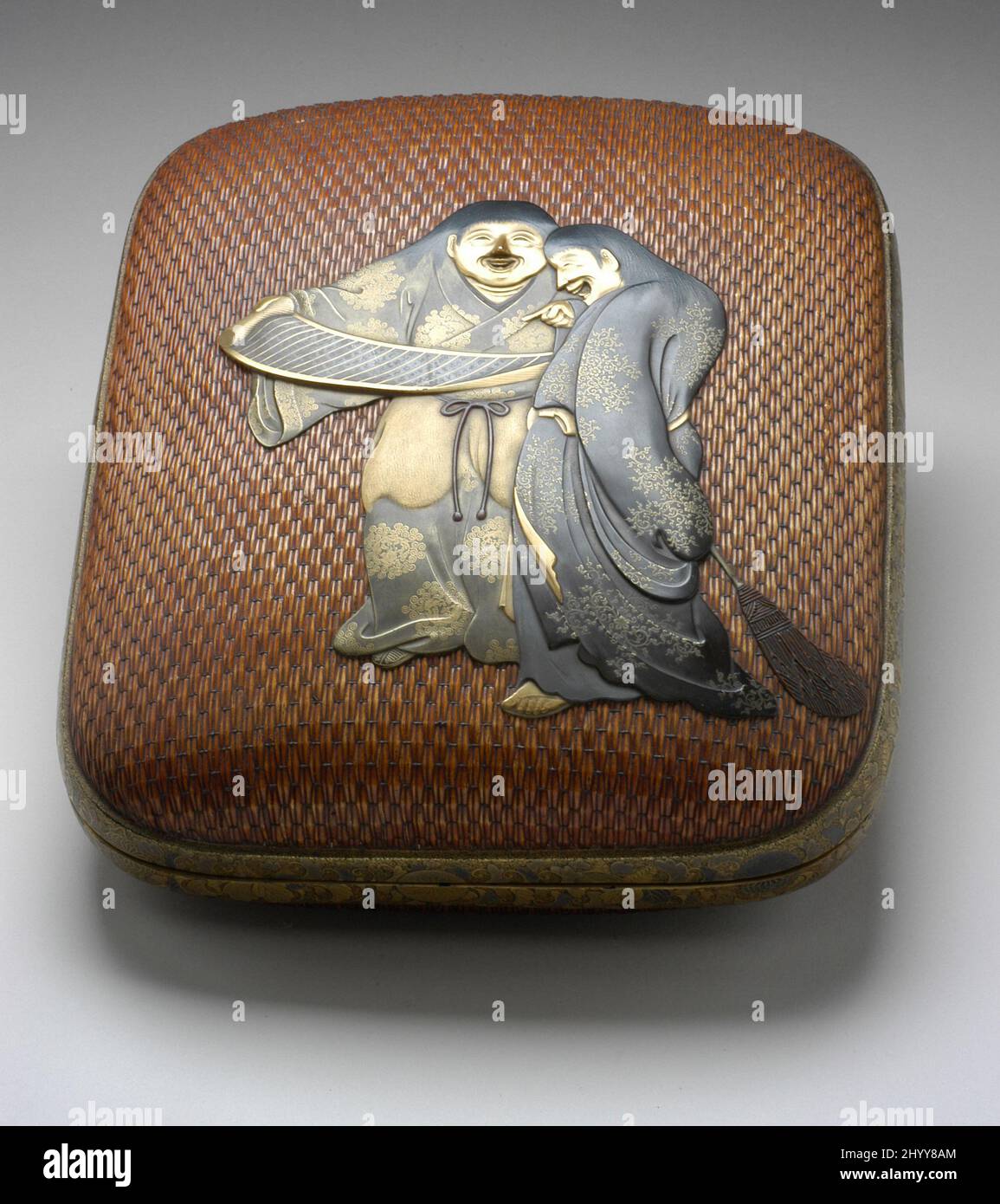 Réserver Box avec Kanzan et Jittoku. Anonyme. Japon, fin de la période Edo, vers 1800-1868. Laque. Panier ; laque avec maki-e (en poudre saupoudrée) Banque D'Images